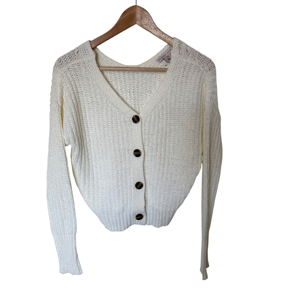 Sincerely Jules Cardigan Women Small Cream Excellent Open Knit V-Neck Cropped